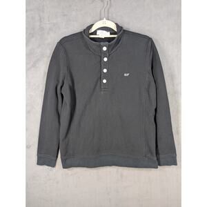 Vineyard Vines Mens L Pullover Sweatshirt Henley Snaps High Neck Logo Black